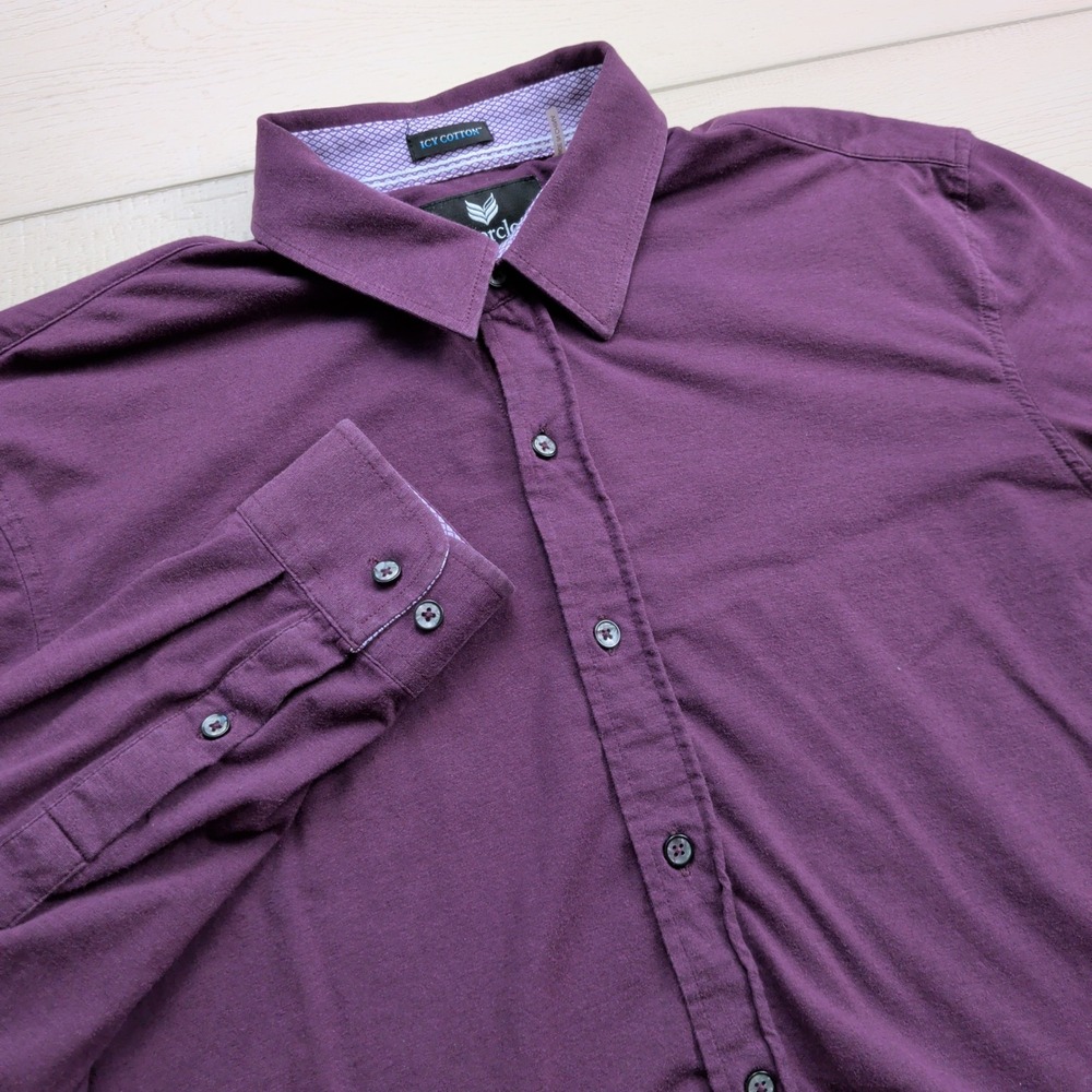 Buttercloth Icy Cotton Shirt Mens‎ Large Regular Fit Knit Button Down Purple